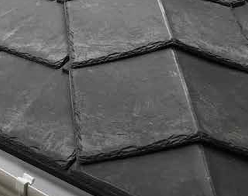 Close-up of dark Tapco Slate roof tiles