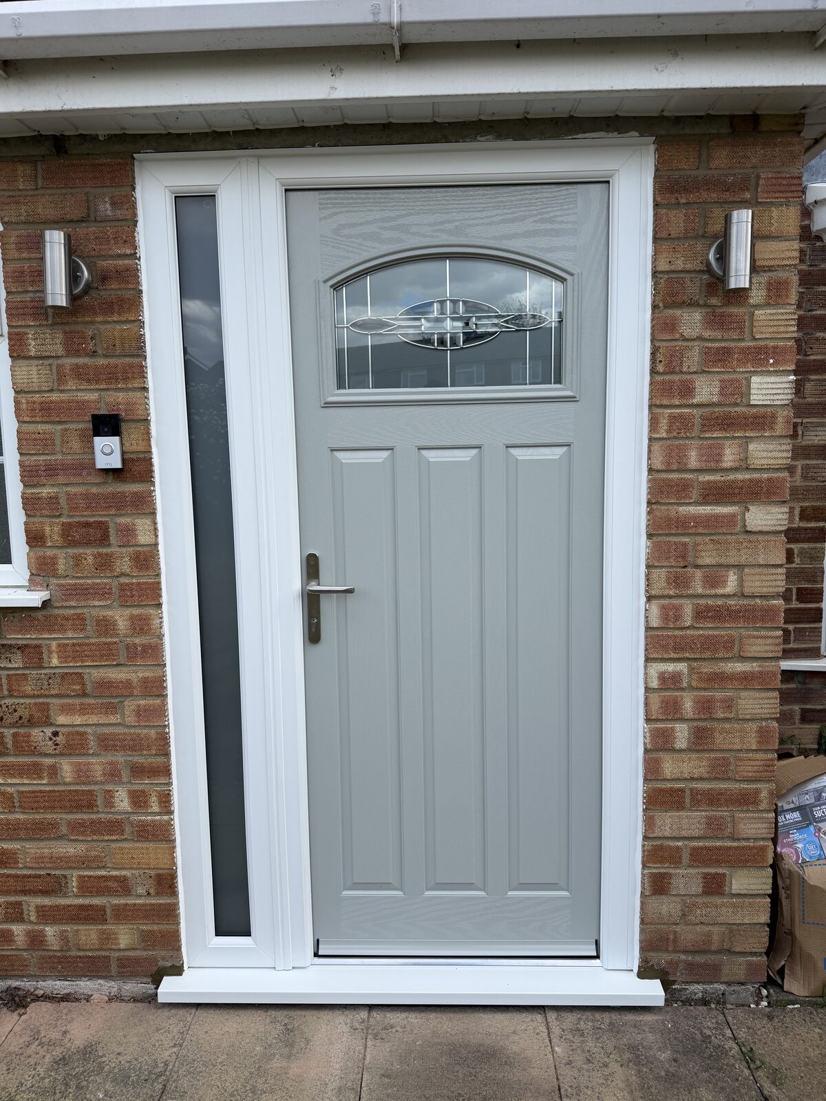 White residential door with arched glazing